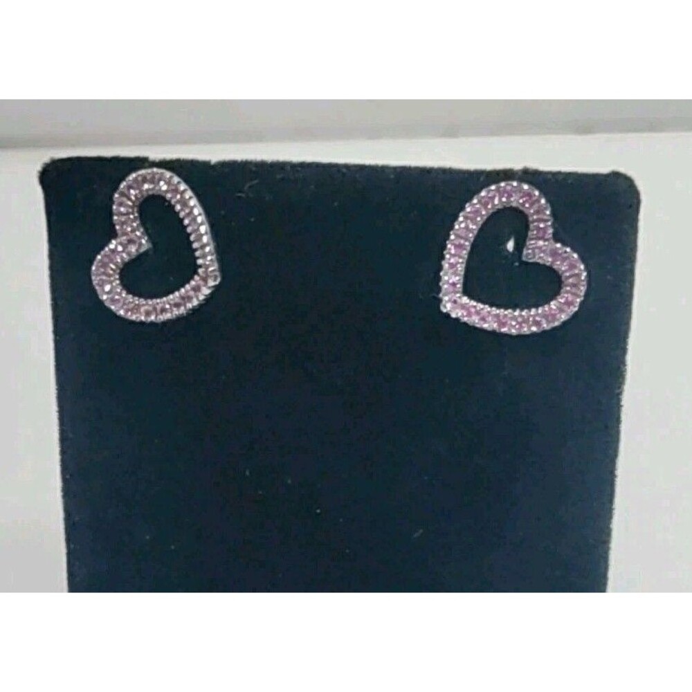 14K White Gold Amethyst Heart Earrings